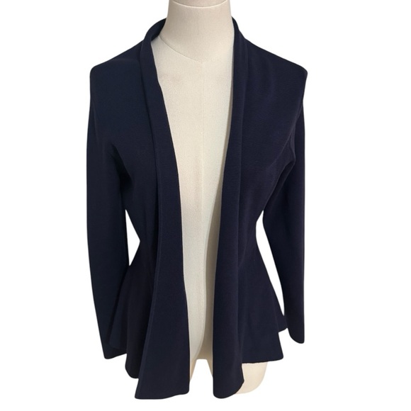 EILEEN FISHER Midnight Blue Peplum Jacket Sweater Cardigan Size PS S PP Work NWT - Picture 1 of 7